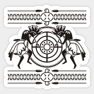 Native American Kokopelli Musicans - Sun Border 6 Sticker